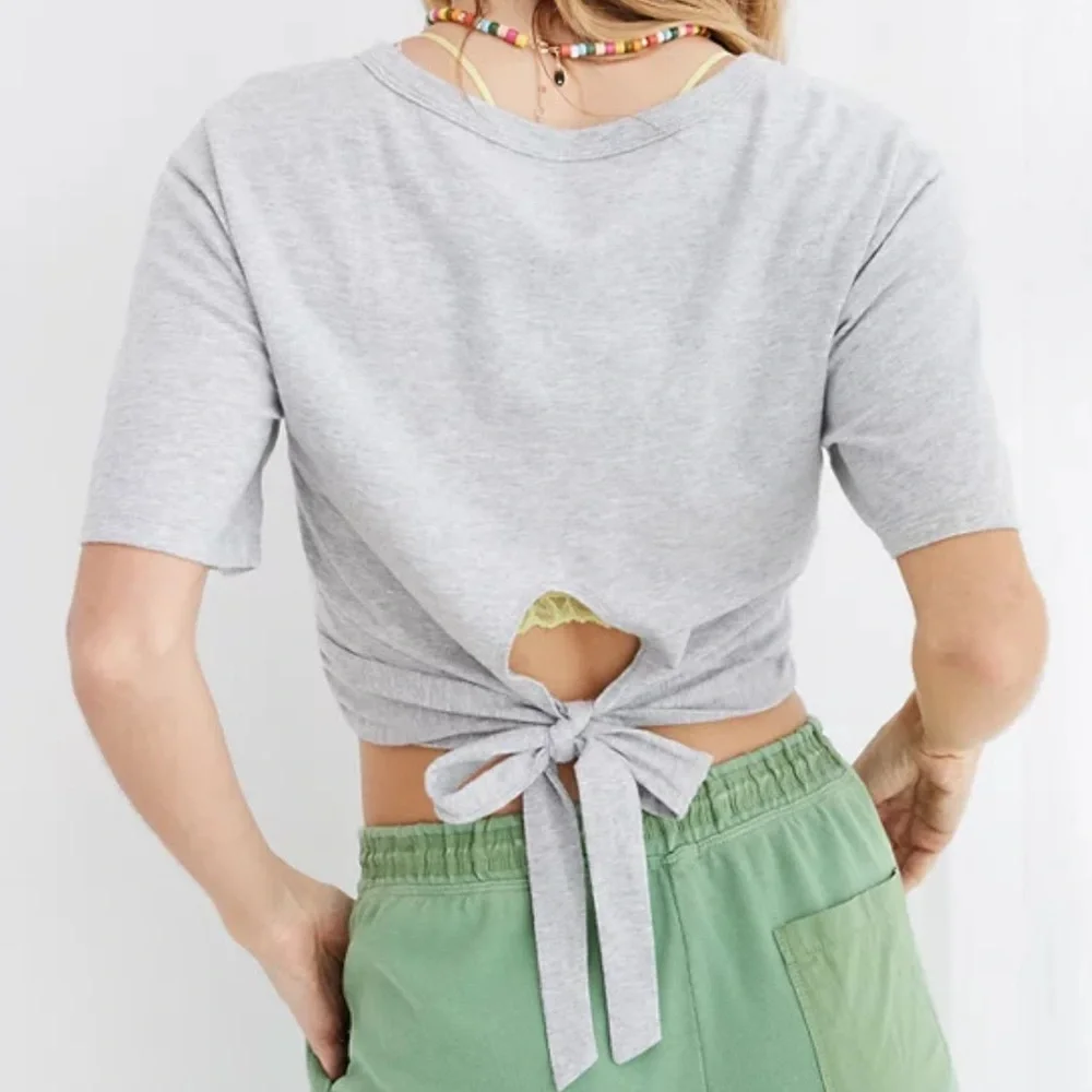 Aerie Cropped Wrapback T-Shirt Gray Size XS - Picture 2 of 6